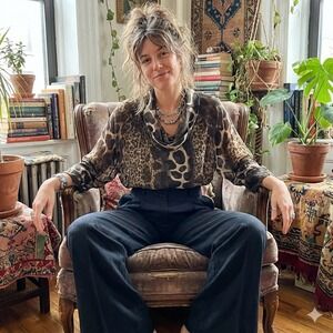 Shamask Top Womens 2 Medium Animal Print Cowl Neck Blouse Silk Fluttered Y2K